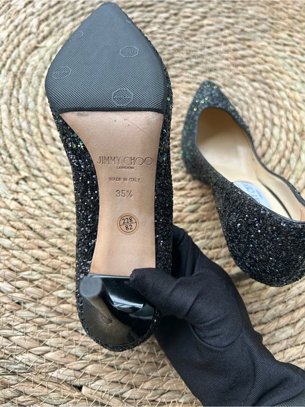 🚩steal Jimmy Choo Black Multi-Glitter Pointed Toe Pumps - Picture 9 of 9